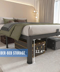 Built Tough Full Size Metal Platform Bed Frame Holding Fast To Three Thousand Pounds With Zero Whining From The Joints And Fourteen Inch Clearance For Dropping In All Your Off Season Gear with 12.4 inches clearance for under-bed storage.