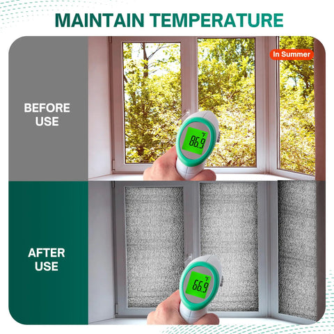 Beefy Reflective Window Insulation Roll Knockout Heat Blocker And Draft Stopper before and after temperature comparison