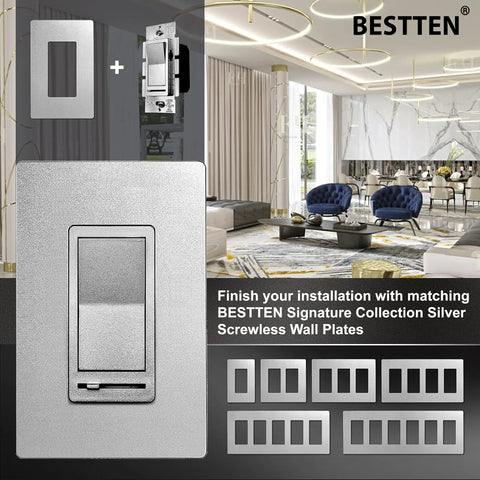 Matte Silver Dimmer Switch Kit, 10 Pack, Single Pole Or 3 Way, Dimmable LED CFL Incandescent And Halogen Ready