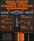 All In One Magnetic Ratchet Screwdriver Set With 42 In 1 Bits, ergonomic T-handle design for tight spaces and recessed screws.