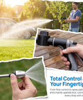 Pro Grade 360 Degree Rotating Nozzle For Pressure Washer With Three Spray Modes, tool-free connectors, in action cleaning grass and patio.