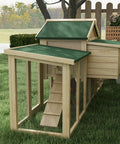Side view of 80 Inch Wooden Chicken Coop With Nesting Box And Double Run Design Outdoor Hen House in backyard setting