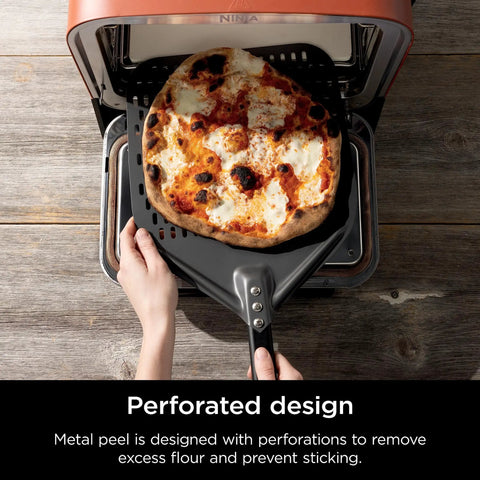 Woodfire Outdoor Perforated Pizza Peel, Lightweight Aluminum, Perforated Design to Shake Off Flour and Prevent Dough Sticking, Compatible With OO100 Series Outdoor Ovens, Gray and Black