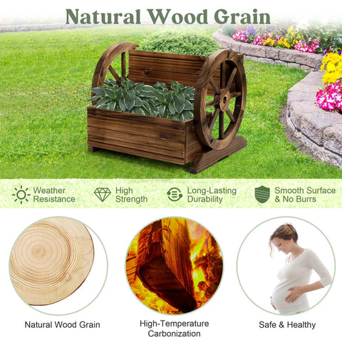 Wooden Wagon Planter Box With Wheels For Indoor And Outdoor Patio Garden Decor Ideal For Flowers Herbs Vegetables And Succulents