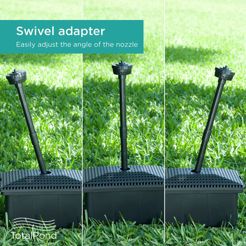 Swivel adapter on All In One Pond Filter Kit With 330 GPH Pump For Small Ponds, Debris Guard, beneficial bacteria boost.