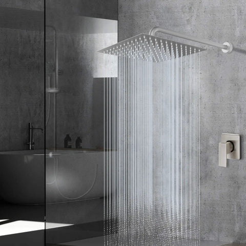 High Flow 12 Inch Rain Shower Head With Stainless Steel Square Waterfall Design For Full Body Coverage in wall-mounted setup