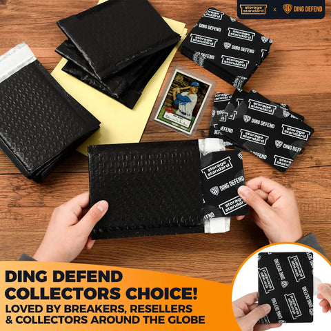 Card Shipping Protector Kit With Bubble Mailers And Tape Seals For Collectible Cards, Includes 110 Card Protectors, 55 Bubble Mailers, 250 Seals, Black.