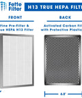 Front view of Premium H13 True HEPA Replacement Filter for MA-25 with 3-in-1 system showing filter mesh and carbon back design.