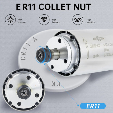 Beefed Up 800W Air Cooled CNC Spindle Motor 110V 24000 RPM 65mm ER11 Collet High Torque With Ultra Low Runout detail view