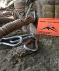 Heavy Duty 316 Stainless Steel Carabiners 3 Inch Spring Snap Hooks for Gym and Outdoor Use, shown with camping gear.