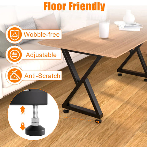 Heavy Duty Metal Table Legs 28x17.7 Inch Industrial X Frame For DIY Dining Table Base, shown with adjustable feet.