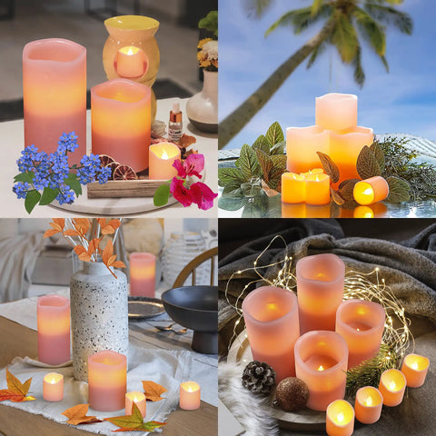 LED Flameless Candles With Remote Battery Operated 8 Pack Real Wax Look Pillar Candles for tables and events in Ballerina Pink.