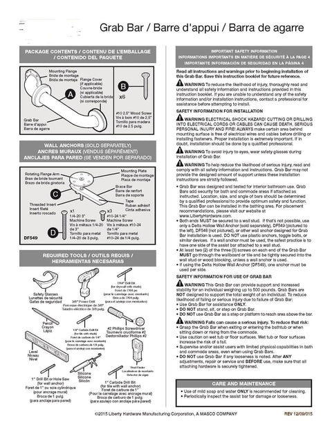 Installation instructions for 3-Pack 24 Inch Heavy-Duty Shower Grab Bar ADA Compliant Satin Nickel 450 Lb Capacity Bathroom Safety Handle.
