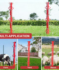 Collage showing 6-Foot Woven Wire Fence Stretcher Bar With 7 Wedges in use on farm, yard, ranch with sheep and cow.