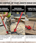 Fixum Heavy Duty Manual Rebar Bender For 5/8 Inch Steel Rods used on-site for precise bending of rebar, demonstrating efficiency and craftsmanship.