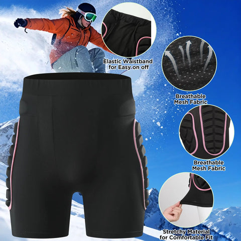 3D Padded Protective Shorts With Hip, Thigh And Tailbone EVA Pads For Skiing Snowboarding Skating And Cycling Women Pink Small Size Durable Drop Proof Gear You Can Trust, showing elastic waistband and breathable fabric.