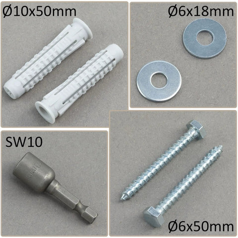 Pro Grade Dowels and Fasteners Kit for Solid Fixes Nylon Collar Dowels 10x50mm Bottom Screws 6x50mm with socket and washers
