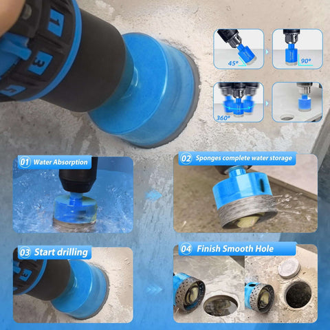 Tile hole saw kit, 16-piece blue diamond drill bits for tiles and ceramic (6–65 mm) front view