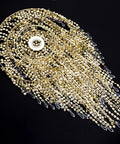 Acrylic Chandelier Shade With Crystal Beads And Gold Frame Dope Three-Tier Beaded Pendant Lampshade, 12.6 Inch Diameter, shown in detail view.
