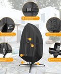 Waterproof Outdoor Egg Chair Cover For Hanging Swing Upgraded 500D Oxford shown on a patio with windproof features highlighted