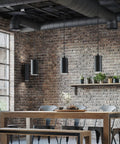 6 Inch Black Outdoor LED Pendant Light Cylinder Style Hang Fixture for Covered Porch and Patio in industrial dining room
