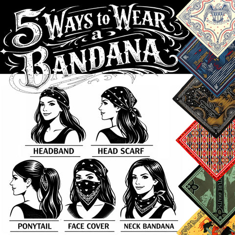 Guide on 5 ways to wear Americana Bandana Set 22 by 22 inches lightweight 6 pack with Western Camo green designs