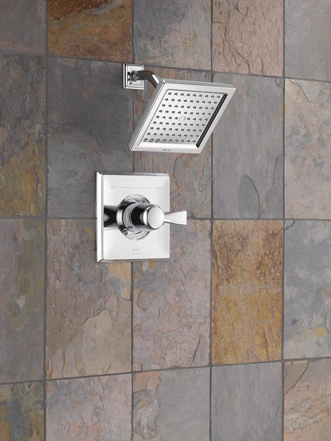 Dryden 14 Series Shower Trim Kit With Single Spray Touch Clean Head Chrome Finish T14251 Valve Not Included on tile wall
