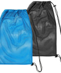 Set Of 2 Oversized Mesh Gear Bags 19 By 27 Inches In Black And Blue Drawstring Net Storage For Diving Snorkeling Fins Swim Gear Beach Gear And Sports Balls.