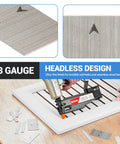 Hella Sturdy Three Eighths Inch 23 Gauge Pin Nails In 304 Stainless Steel Micro Headless Finish Nails For Nail Gun showcased with wood and nail gun.