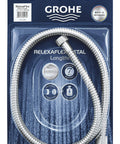RelexaFlex 59 Inch Metal Shower Hose Built To Last With Longlife Durability And Starlight Chrome Finish packaged in box