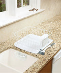 Small White Plastic Dish Drain Board For Countertop Drying Compact 14.3 By 15.3 Inch Drip Tray on kitchen counter