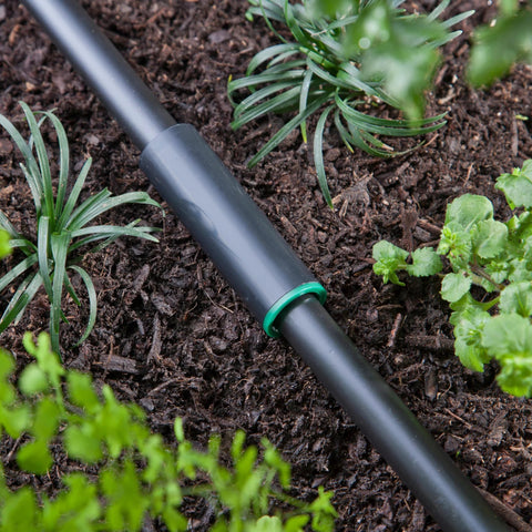 Raindrip 1/2-in compression coupling, black plastic with green ring, for drip irrigation tubing in soil