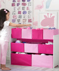 Child using Deluxe Multi Bin Toy Organizer With 9 Bins In White And Pink For Toddlers Ages 3 To 6 Kid Friendly Design Easy Assembly