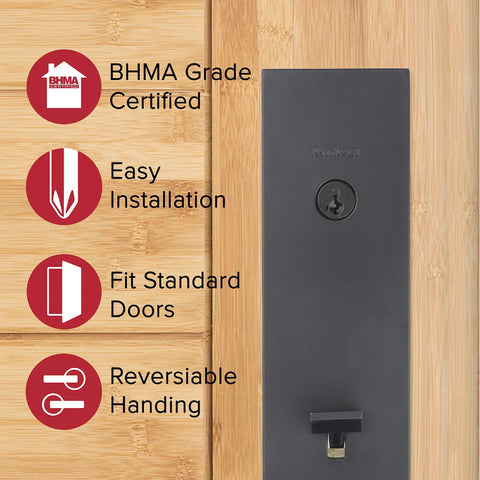 Vancouver Handleset With Halifax Matte Black Exterior Front Door Lockset With Deadbolt And SmartKey Security Two Bore Holes