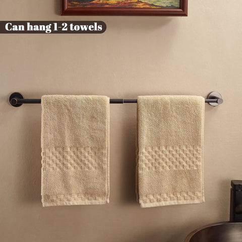 Adjustable Bronze Towel Bar 15 To 24 Inches, Wall Mounted Towel Rack For Bathroom, Oil Rubbed Finish with two towels shown
