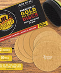 Pro Grade 2 Inch Hook And Loop Sanding Discs Variety Pack, displayed with backing plate on a wooden table.