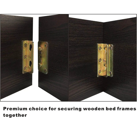 Rock Solid No Mortise Bed Rail Brackets 4 Pack Hella Sturdy Rust Proof Iron Clips For Wood Beds No Sweat Assembly Tight Grip connecting wooden bed frames.