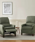 Green Fabric Recliner Chair With Soft Armrests, Adjustable Push Back, And Lumbar Support in a living room setting