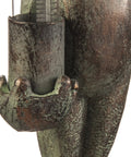 Close-up of Garden Frog Statue With Umbrella Glass Rain Gauge Weather Station for Outdoor Decor Bright Green