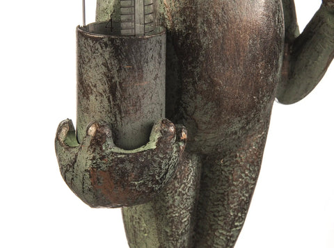 Close-up of Garden Frog Statue With Umbrella Glass Rain Gauge Weather Station for Outdoor Decor Bright Green