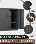 Metal Storage Cabinets 36 Inch Locking Cabinet With Doors And Adjustable Shelves For Home Office Kitchen And Garage Black Steel Utility Tool Cabinet Durable Tough As Nails Scratch Resistant And Easy To Clean For Heavy Duty Use.
