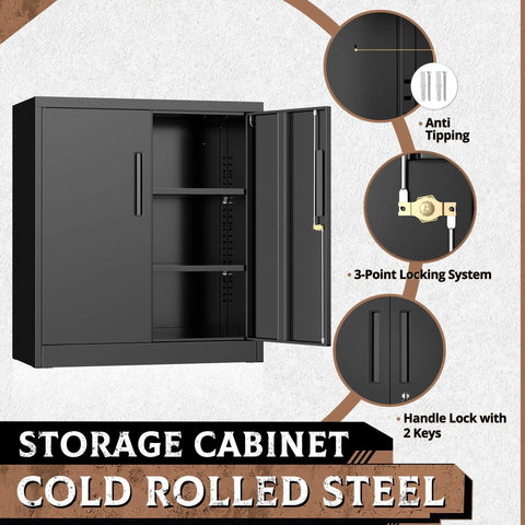 Metal Storage Cabinets 36 Inch Locking Cabinet With Doors And Adjustable Shelves For Home Office Kitchen And Garage Black Steel Utility Tool Cabinet Durable Tough As Nails Scratch Resistant And Easy To Clean For Heavy Duty Use.