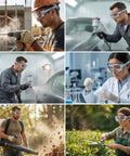 Killer Clarity Anti Fog Safety Goggles Over Glasses With Scratch Resistant Panoramic Shield in action during various work tasks.