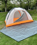 Rugged All Weather Waterproof Tent Tarp Hexagon Rain Fly With Hammock Ground Cloth And Sunshade Mat For Camping Picnics Hiking Beach Survival Gear Gray Large used under a tent in a green outdoor setting