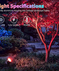 All In One Low Voltage Landscape Lighting Kit with 12 RGBW 3W LEDs illuminating a tree in a garden scene