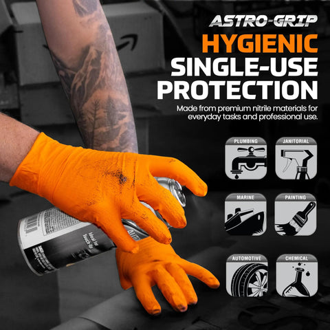 Astro Grip Nitrile Disposable Gloves Powder Free Orange 2XL 1000 Count With Superior Grip And Puncture And Abrasion Resistance