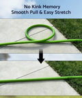 Lightweight Rubber Garden Hose Ten Feet Five Eighths Inch With Aluminum Fittings Kink Free Three Layer Construction For Flexibility And Durability Two Hundred PSI Working Pressure Easy Coil And Store Great For Lawn Garden And Yard Watering, green hose on patio