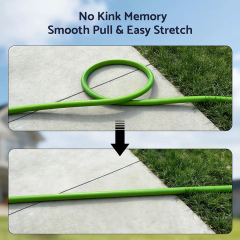 Lightweight Rubber Garden Hose Ten Feet Five Eighths Inch With Aluminum Fittings Kink Free Three Layer Construction For Flexibility And Durability Two Hundred PSI Working Pressure Easy Coil And Store Great For Lawn Garden And Yard Watering, green hose on patio