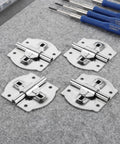 Iron Folding Hinges For Wood Case Cabinets And Turntables, Heavy Duty Dual Shaft Design With Concealed Mounting, close-up view