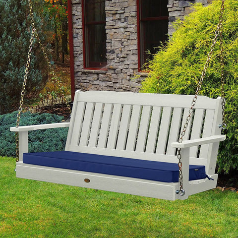 Outdoor Bench Cushions 48 By 18 Inch Thick Waterproof Porch Swing Cushions With Ties Navy For Patio Furniture UV FadeShield Tech 5 Year Colorfast Weatherproof And Durable on white swing.